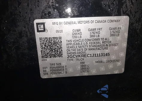 2018 Chevrolet Silverado 1500 2Lt z USA, uszkodzony, nr VIN 2GCVKREC1J1113145